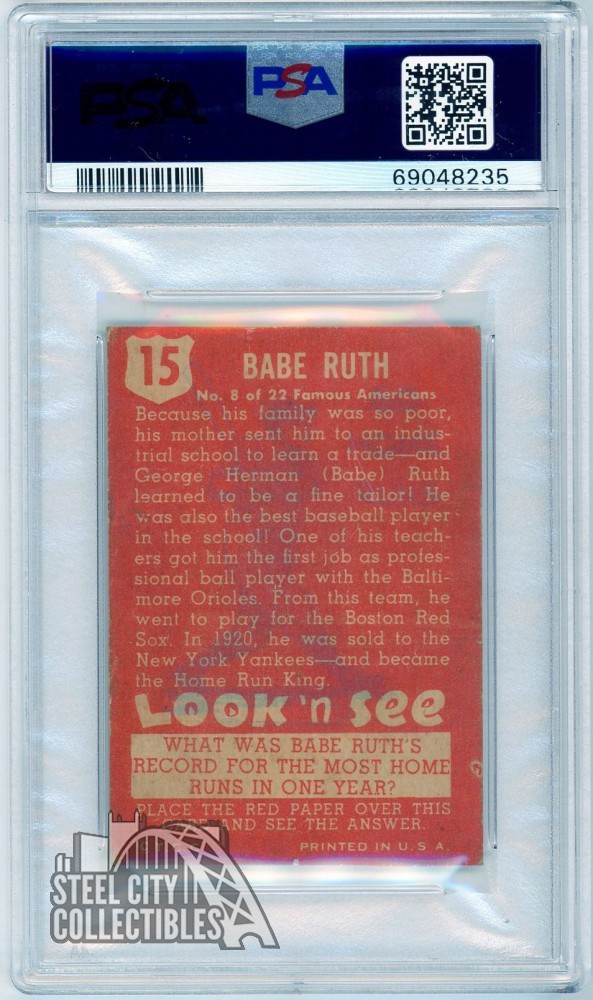 Babe Ruth 1952 Look 'N See Card #15 PSA 4 VG-EX view 2