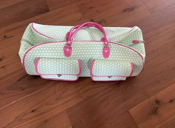 Bolso de Mano Grande con Ruedas CGull CRICUT | Verde con Lunares Blancos y Borde Rosa Foto 2 de 4