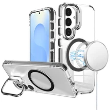 For Samsung S25/S24 Case Camera Stand Cover Magnetic Charging + Tempered Glass