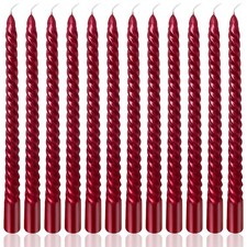 12 PCS Burgundy Red 10 Inch Spiral Thin Unscented Taper Candles Decor