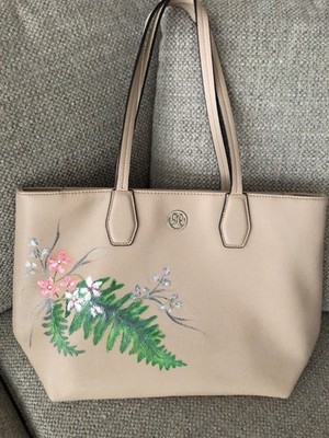 Nine West Pink Faux Leather Handbag/Tote Hand Painted