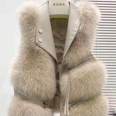 Women's Fashion Vest Fur Coat faux size genuine fox brown sleeveless sleeves