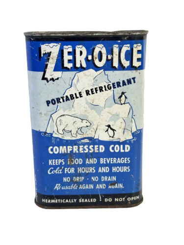 Antique Vintage Zero-O-Ice Portable Refrigerant Compressed Cold Tin Container - Picture 1 of 6