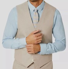 Tommy Hilfiger Men's Beige Chambray Modern-Fit Waistcoat Suit Vest Size M