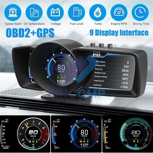 3.5'' Triple Screen HUD OBD2+GPS Smart Car Speedometer Gauge Head Up