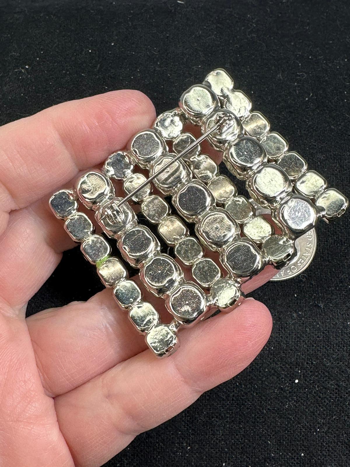 Rectangle Rhinestone JULIANA Vintage Silver Brooc… - image 3