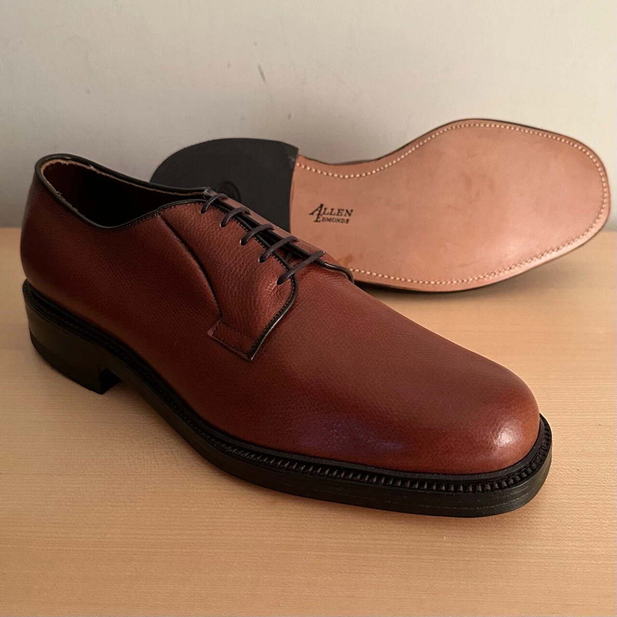 UNWORN VINTAGE | 9D ALLEN EDMONDS BROWN PLAIN TOE BLUCHER LEEDS PTB
