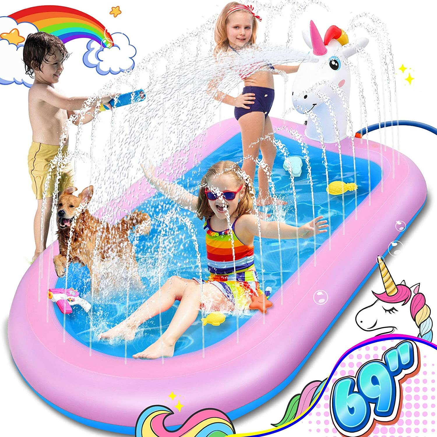 Piscine enfant jet d'eau gonflable pour s'amuser dans le jardin cet été
