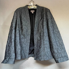 Chico's Women's Metallic Crinkle Open Front Jacket Size 2 Gray Lightweight Lined