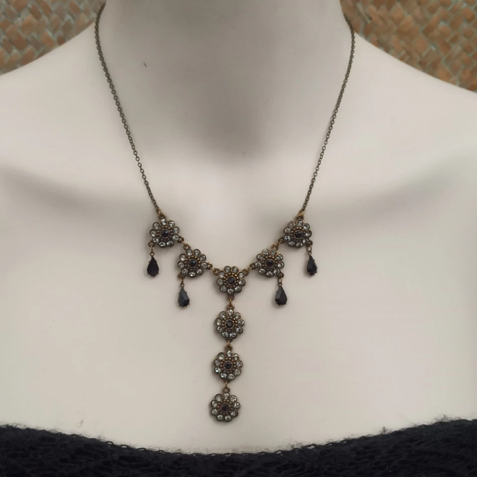 Michal Negrin ожерелье серый черный кристаллы цветочный вечер нарядный Gala Y падение нагрудник - Изображение 3 из 4
