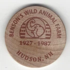 1987 BENSON'S WILD ANIMAL FARM Hudson New Hampshire ROBERT GABRIEL Wooden Nickel
