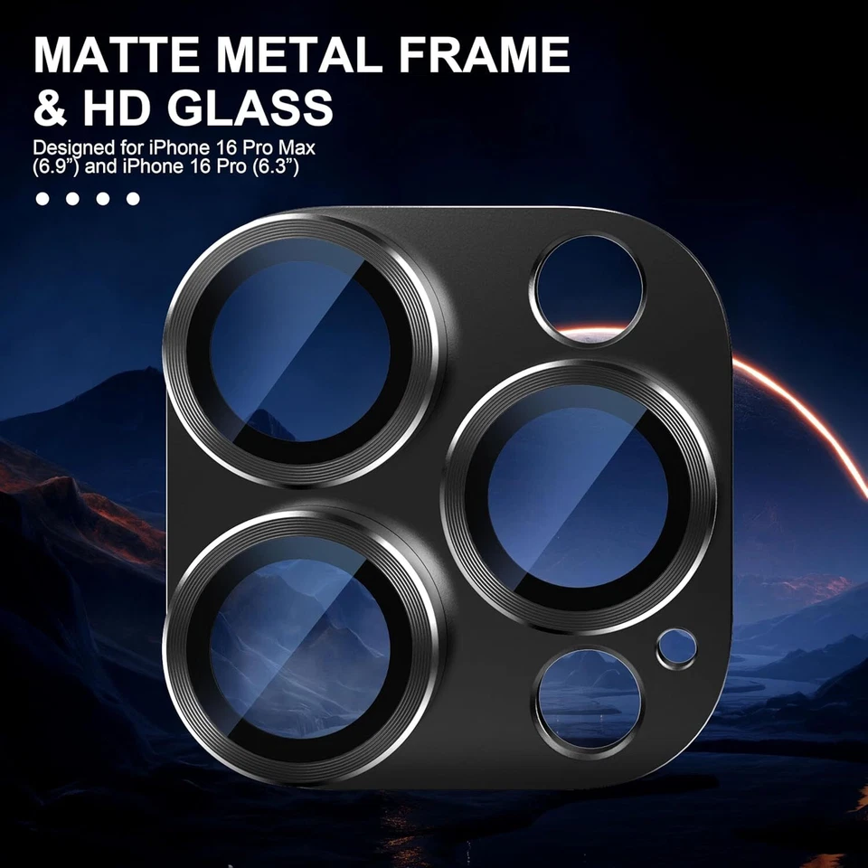2件装适用于iPhone 16 Pro Max/16 Pro钢化玻璃金属相机镜头保护膜 — 第 2/4 张图片