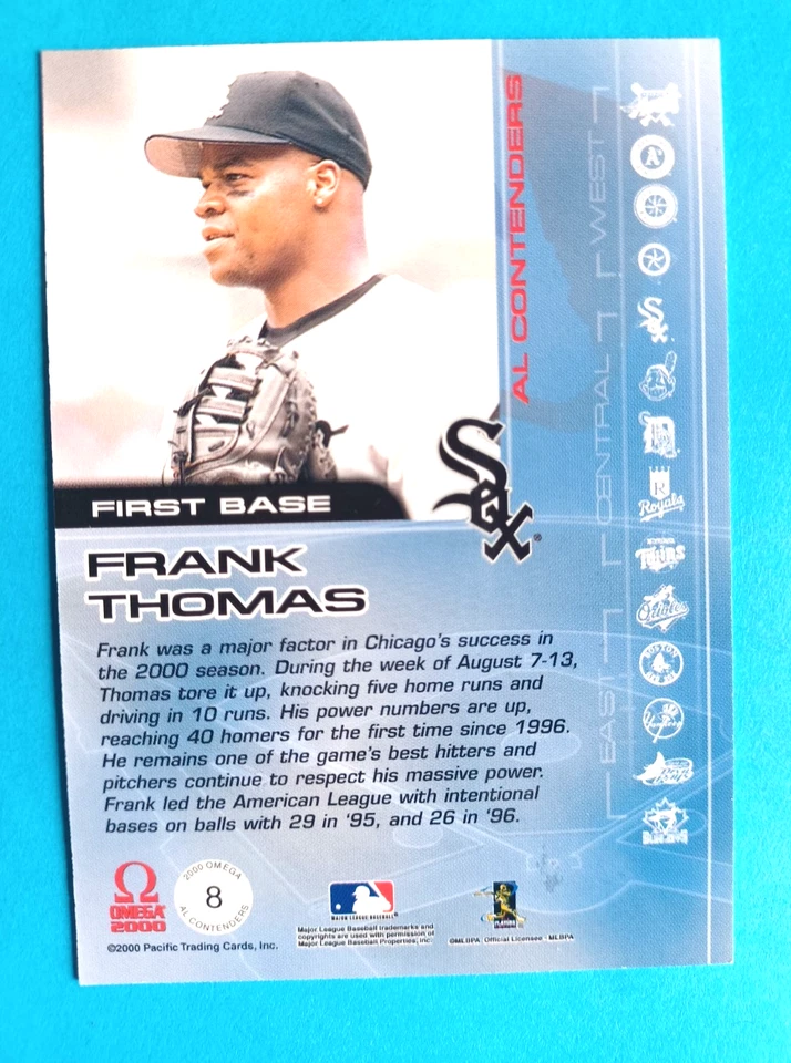2000 PACIFIC OMEGA FRANK THOMAS #8 AL CONTENDERS INSERT CHICAGO WHITE SOX - Image 2 of 2