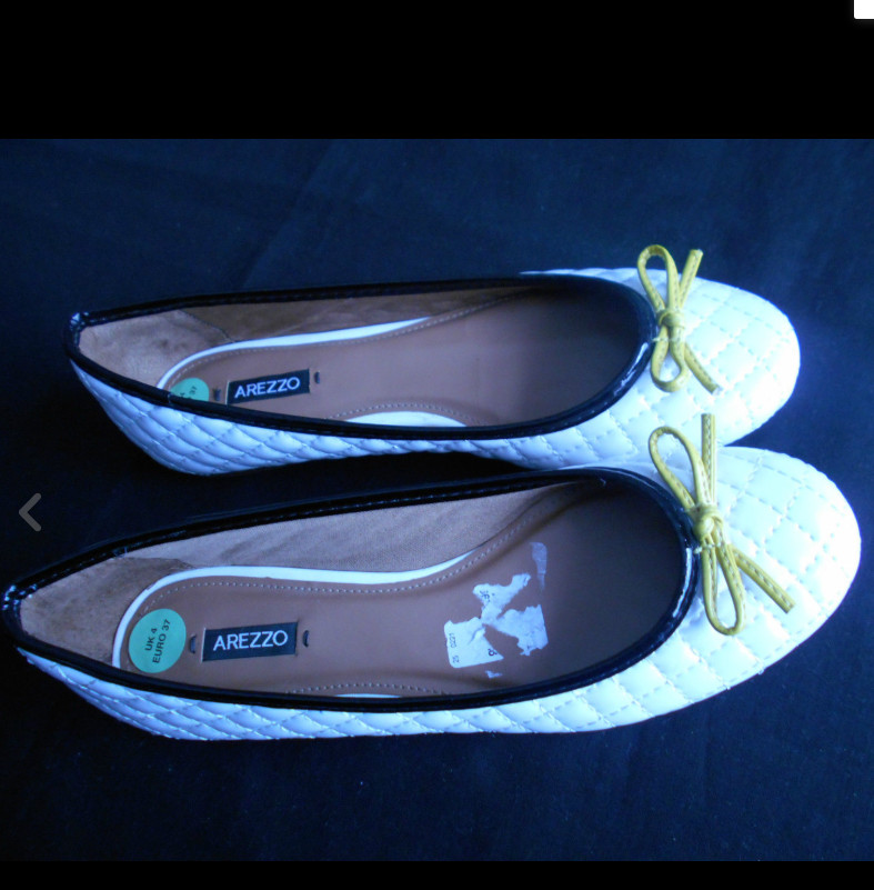 Nuevo AREZZO Zapatos Bailarina Acolchados Look Cuero Blanco Planos con Lazo Talla 4