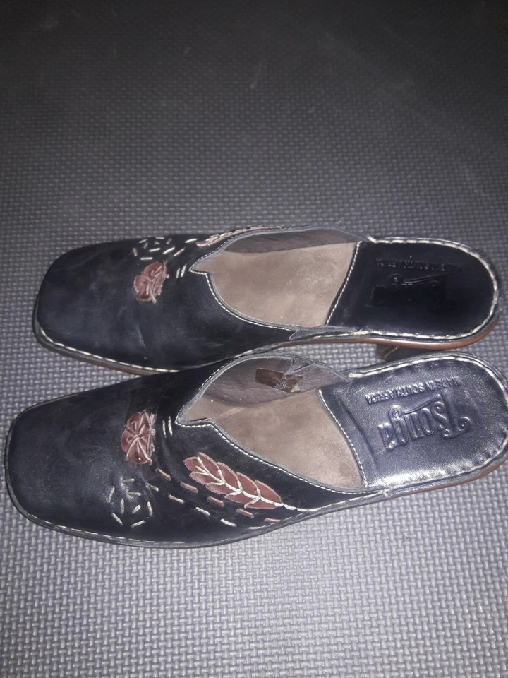 Zapatos de Tacón TSONGA Cuero Negro Mules 2" Talla 6 Todo Cuero Superior Foto 3 de 4