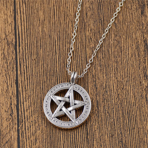 Men Hollow Pentagram Pendant Necklace Silver Chain Statement Jewelry Vintage - Afbeelding 1 van 4