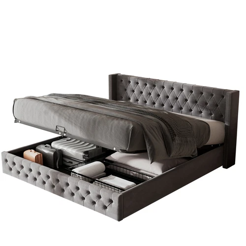Upholstered Bed with Hydraulic Lever, Functional Bed from Storage 150 X 200 cm - Picture 7 of 22