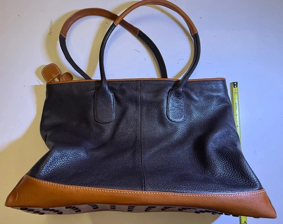 Tods Black and Brown Pebbled Leather Shoulder Tote Bag - Image 2 of 4