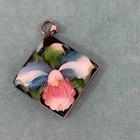 VINTAGE TOSHIKANE STYLE FLOWER PENDANT ARITA WARE ENAMEL MARKED SILVER SQUARE 1" — photo 4