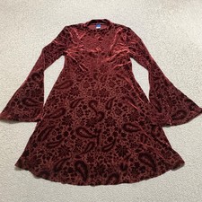 Old Navy Womens PS Dress Red Paisley Velvet Burnout Bell Sleeve Mini Lined
