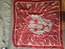 Vintage Anne Klein Lion Silk Scarf RED Pointillism Logo Designer Head Wrap 1980s