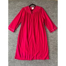 70s Appel Red Brushed Robe Large Union Made Housecoat Loungewear Zip Up