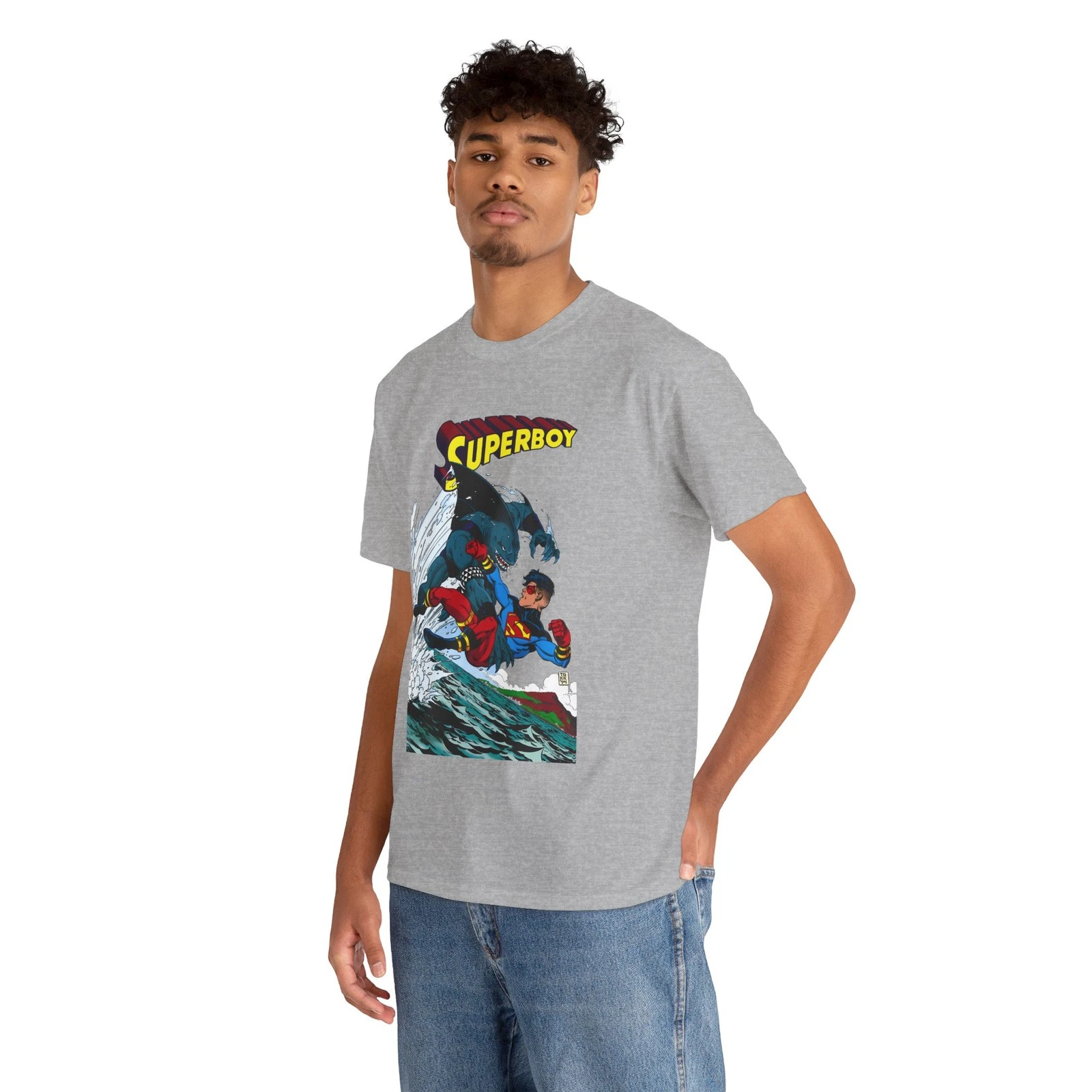 Superboy Vs King Shark T-Shirt - Tom Grummett Art - Superman Family - DC Comics