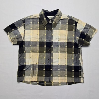 Christopher & Banks Plaid Button-Down Flower Floral Pattern Womens M Shirt