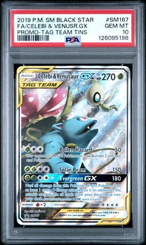 2019 POKEMON SM BLACK STAR PROMO #SM167 FULL ART/CELEBI & VENUSAUR GX PSA 10