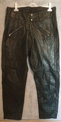 Vintage Brooks Detroit Black Leather Trousers W34 L30 Zip Pockets Biker