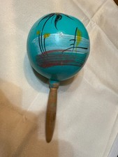 VTG HAND-PAINTED GOURD MARACA Caribbean Folk Art Palm Tree Scene 8"