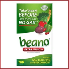 Beano Extra Strength Food Enzyme Dietary Supplement, 180 Tablets - Fresh!