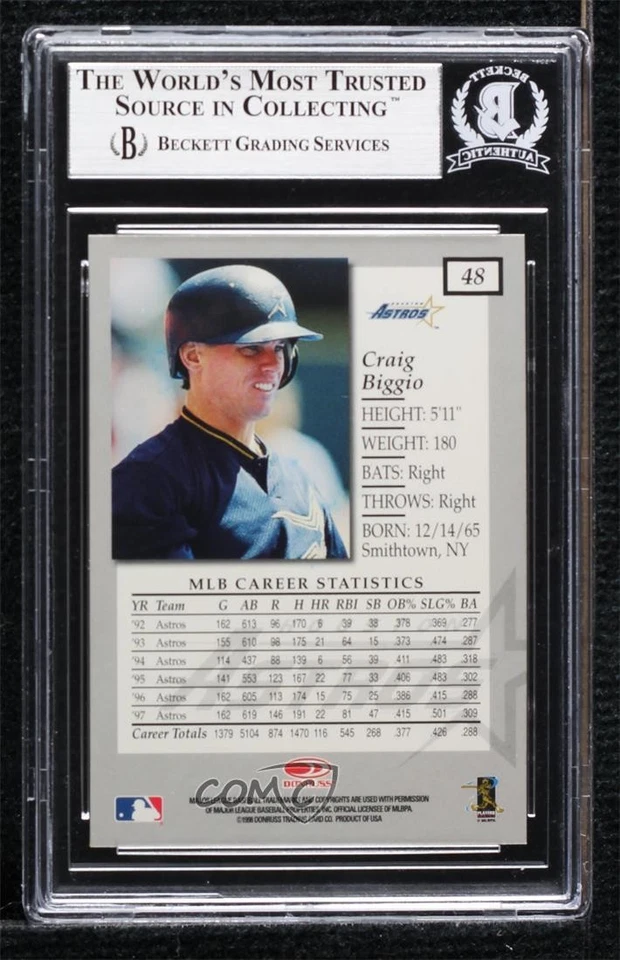 BAS 1998 Donruss Elite Craig Biggio #48 Authentic Auto HOF - Image 2 of 2