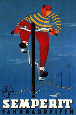 366824 Boy Riding Bicycle Bike Cycle Semperit Fahrradreifen Vint Poster
