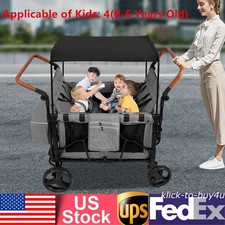 Folding Wagon Stroller for 4 Kids Face To Face High Seat Holds 264lbs Canopy