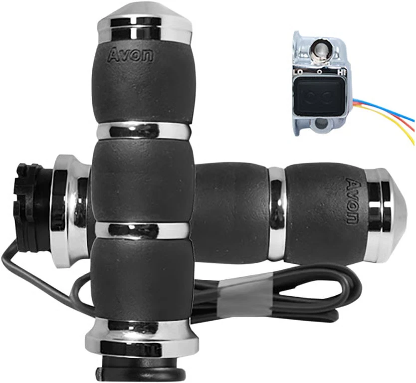 Avon Velvet Air Cushioned Heated Grips - Chrome Motorcycle Street Bike AIR-93-HT - Image 3 of 4