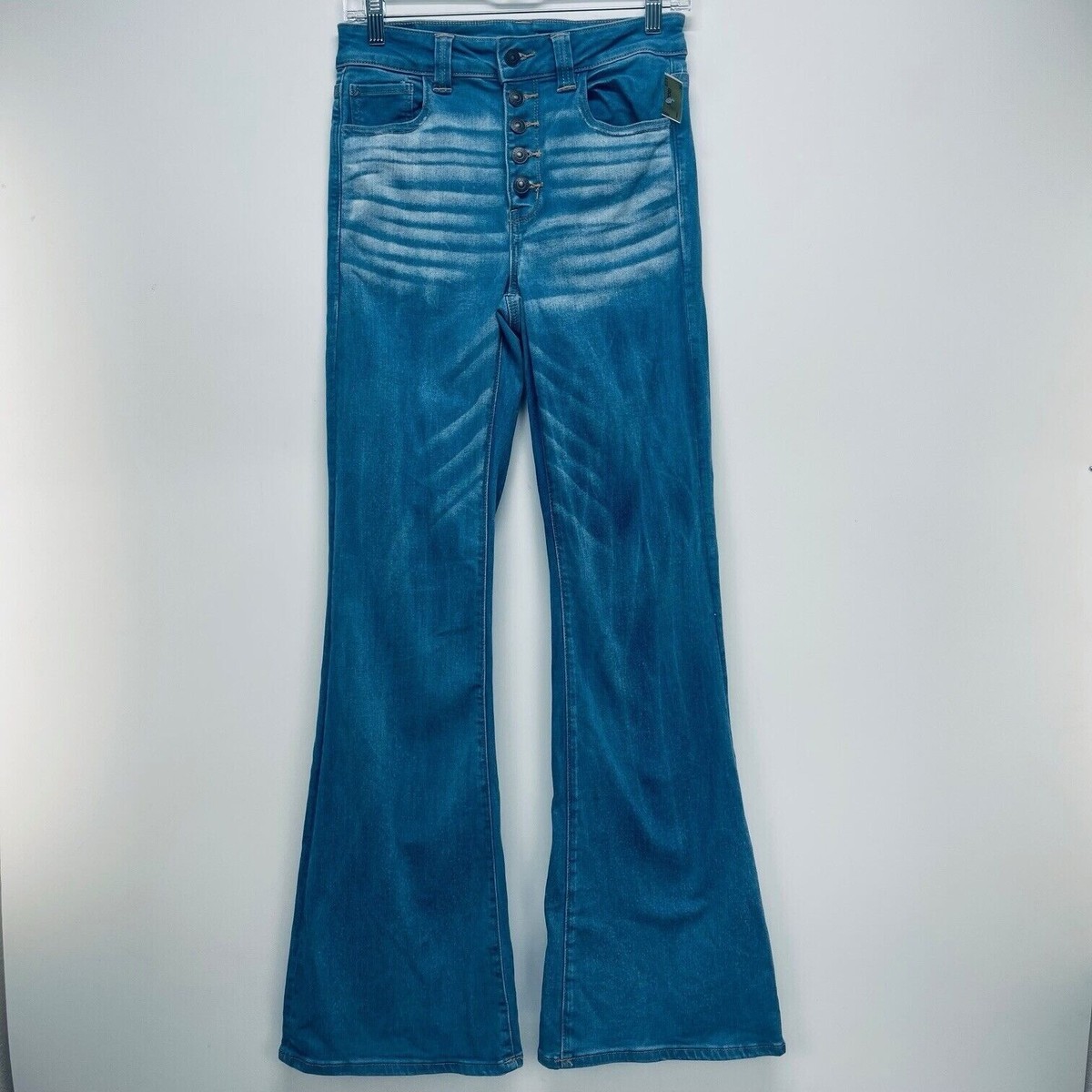American Eagle Jeans Size Long Womens Blue Super High Rise Flare Stretch  New