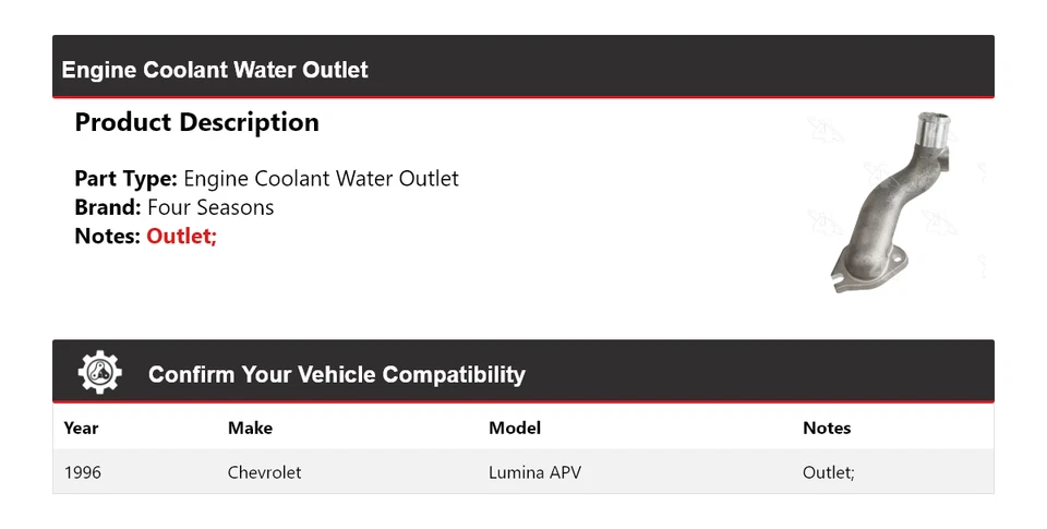 For 1996 Chevrolet Lumina APV Engine Coolant Water Outlet 4 Seasons - Image 2 of 4