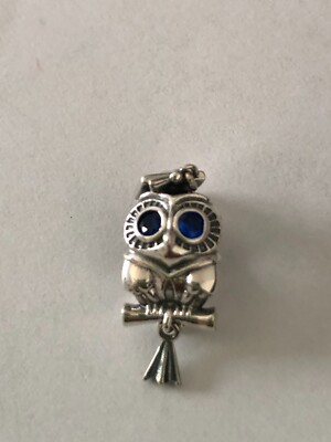 Blue Eye Wise Owl Charm, Authentic S925 Sterling Silver Bead Charm