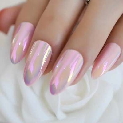 peach chrome nails