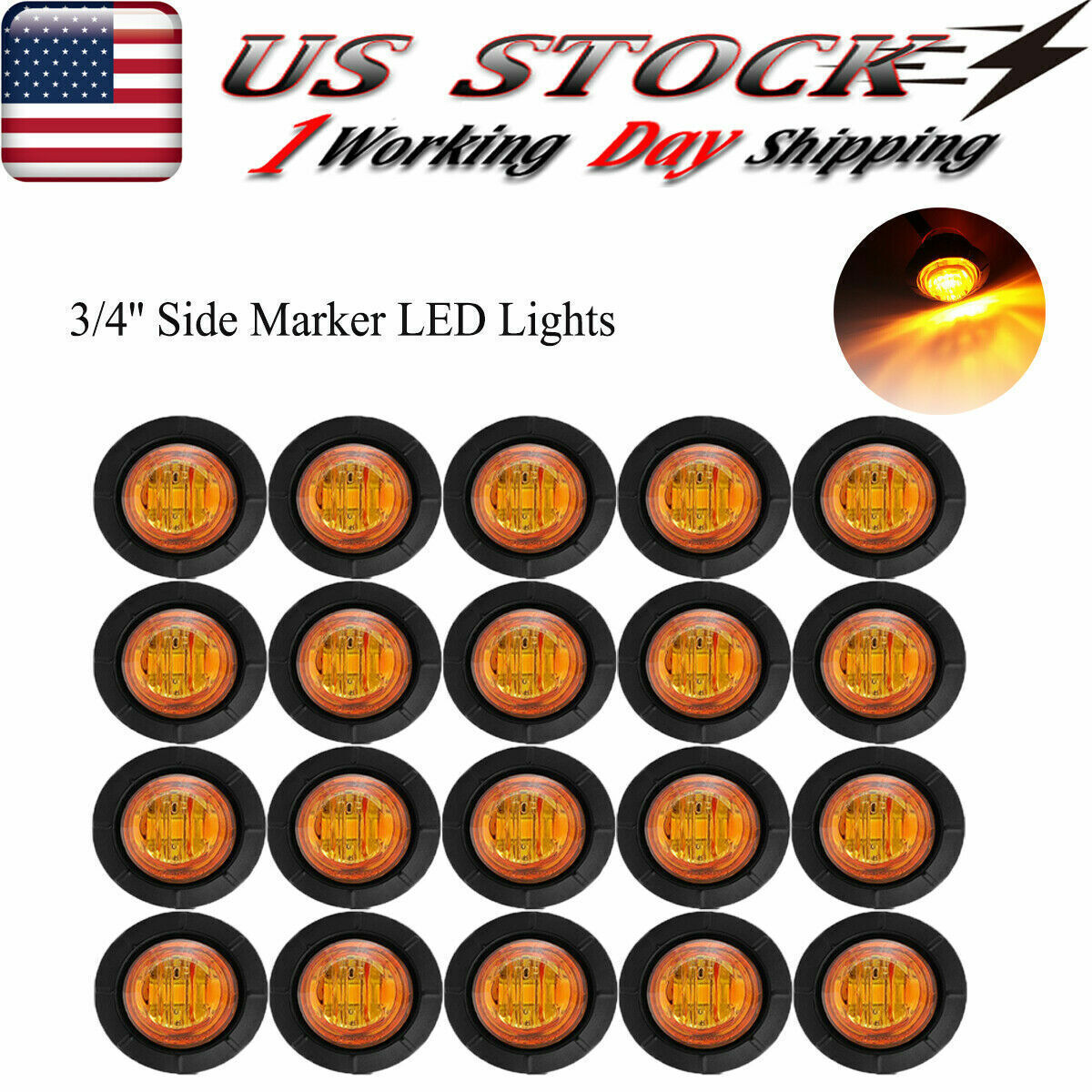20x Round Side Marker LED Lights Truck Trailer 3/4'' Amber DRL Clearance Light eBay