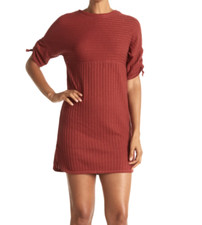 Max Studio Women's Rib Knit Ruched Sleeve Sweater Dress - Size XS Terrcota