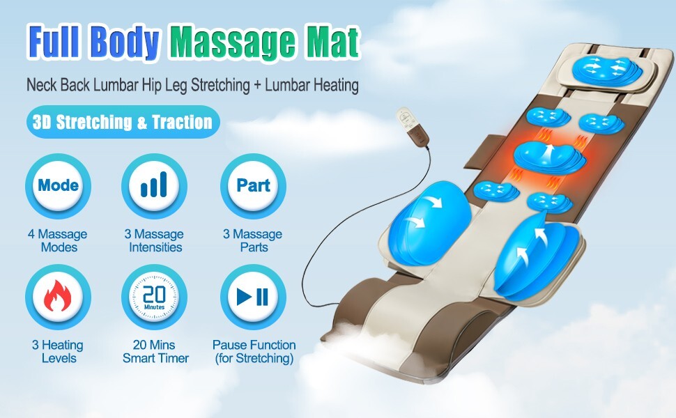 Full Body Massage Mat 3D Body Stretching And Lumbar Traction Back Heating Traction Curve Stretch Twist Left Right 4 Modes 3 Intensities 3 Heat Levels Pu - View #3