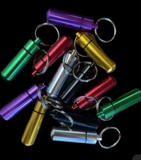 12 Mini Waterproof Metal Medicine Pill Case Bottle Holder Container Keychain