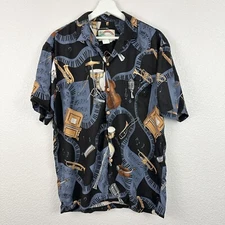 PARADISE FOUND Honolulu, Hawaii Vintage Musical Instruments Pattern Mens M Shirt