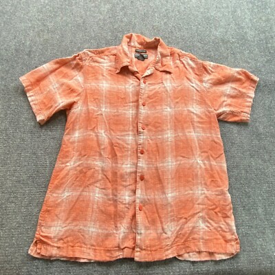 Saddlebred Shirt Mens L Orange Plaid Linen Coastal Beach Summer Resort Casual