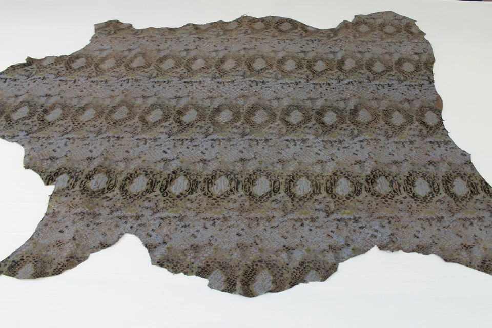 PYTHON SNAKE GREY BROWN BLUE Goatskin leather skin hide 7sqf 0.7mm #A6882 - Image 2 of 4