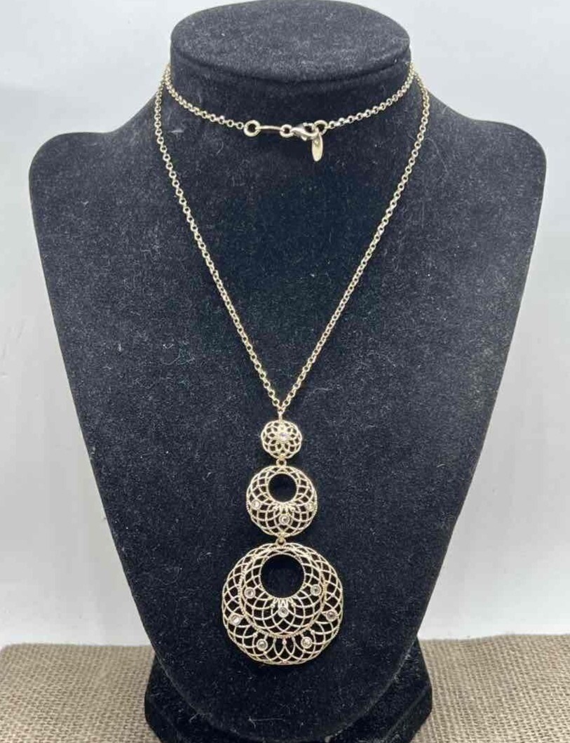 Stroili Italy Gold-Tone Sterling Silver Filigree Pendant Necklace 