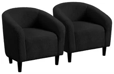 Set of 2 Barrel Furry Accent Chair Sherpa Cozy Fuzzy Club Chairs Black Boucle