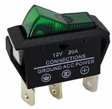 Kfz-Schalter, Kippschalter 3-polig 12V/20A grün 2 Stellungen EIN/AUS beleuchtet
